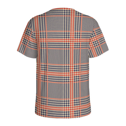 Blue Beige And Orange Glen Plaid Print Men's Sports T-Shirt