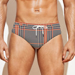 Blue Beige And Orange Glen Plaid Print Men's Swim Briefs