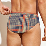 Blue Beige And Orange Glen Plaid Print Men's Swim Briefs