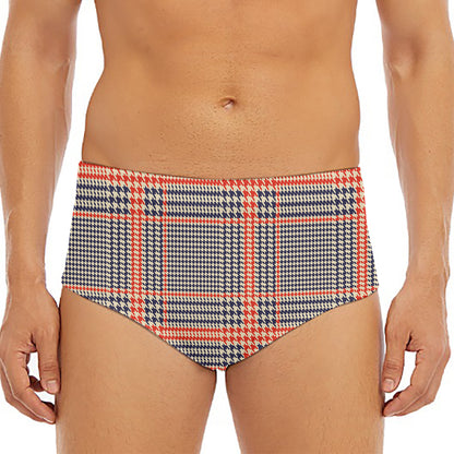 Blue Beige And Orange Glen Plaid Print Men's Triangle Swim Briefs