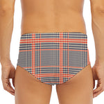 Blue Beige And Orange Glen Plaid Print Men's Triangle Swim Briefs