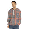 Blue Beige And Orange Glen Plaid Print Men's Velvet Pullover Hoodie