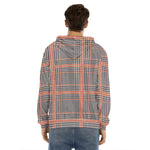 Blue Beige And Orange Glen Plaid Print Men's Velvet Pullover Hoodie