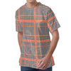 Blue Beige And Orange Glen Plaid Print Men's Velvet T-Shirt