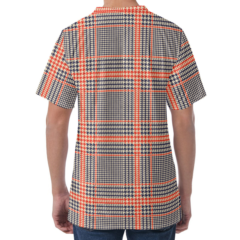 Blue Beige And Orange Glen Plaid Print Men's Velvet T-Shirt