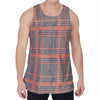 Blue Beige And Orange Glen Plaid Print Men's Velvet Tank Top