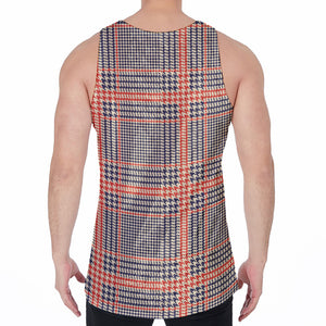 Blue Beige And Orange Glen Plaid Print Men's Velvet Tank Top