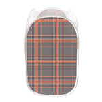 Blue Beige And Orange Glen Plaid Print Mesh Laundry Hamper