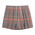Blue Beige And Orange Glen Plaid Print Mesh Shorts