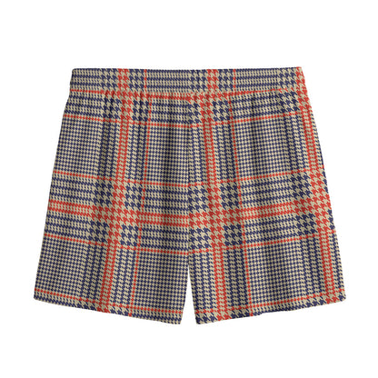 Blue Beige And Orange Glen Plaid Print Mesh Shorts