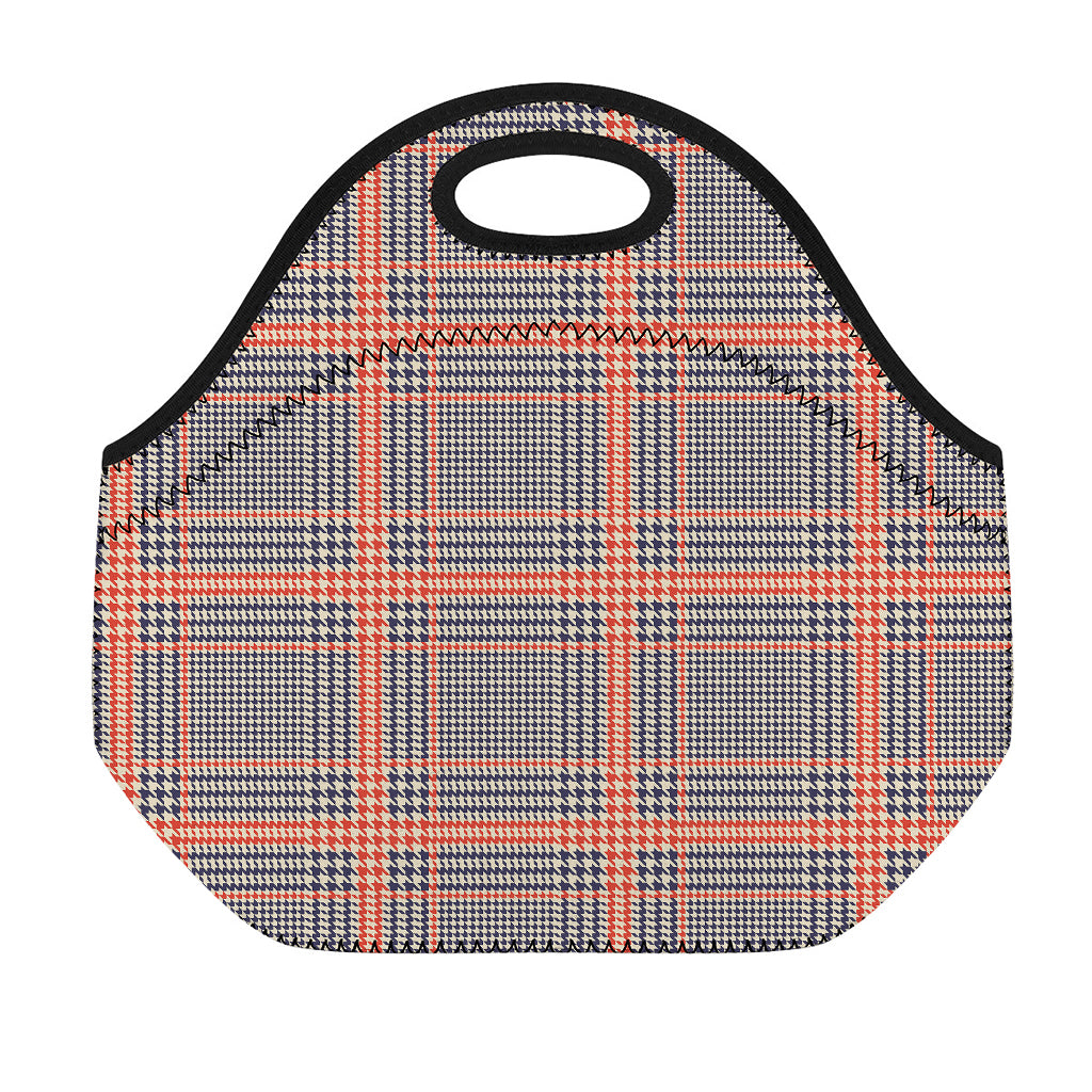 Blue Beige And Orange Glen Plaid Print Neoprene Lunch Bag