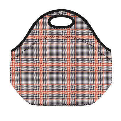 Blue Beige And Orange Glen Plaid Print Neoprene Lunch Bag