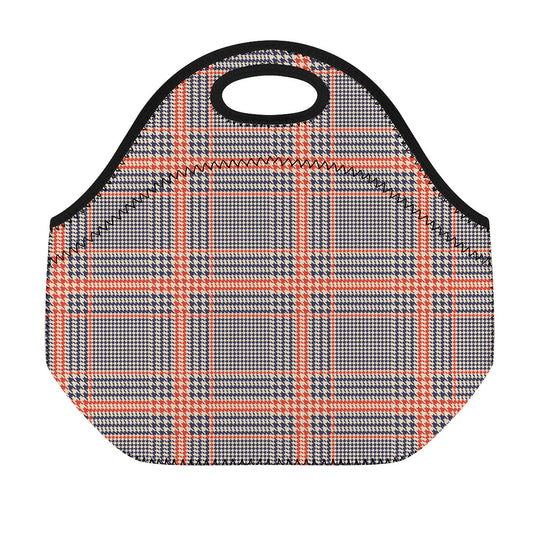 Blue Beige And Orange Glen Plaid Print Neoprene Lunch Bag