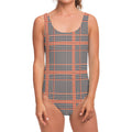 Blue Beige And Orange Glen Plaid Print One Piece Swimsuit