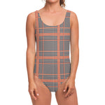 Blue Beige And Orange Glen Plaid Print One Piece Swimsuit