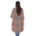 Blue Beige And Orange Glen Plaid Print Open Front Beach Cover Up