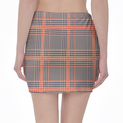 Blue Beige And Orange Glen Plaid Print Pencil Mini Skirt
