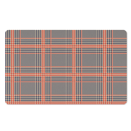 Blue Beige And Orange Glen Plaid Print Polyester Doormat