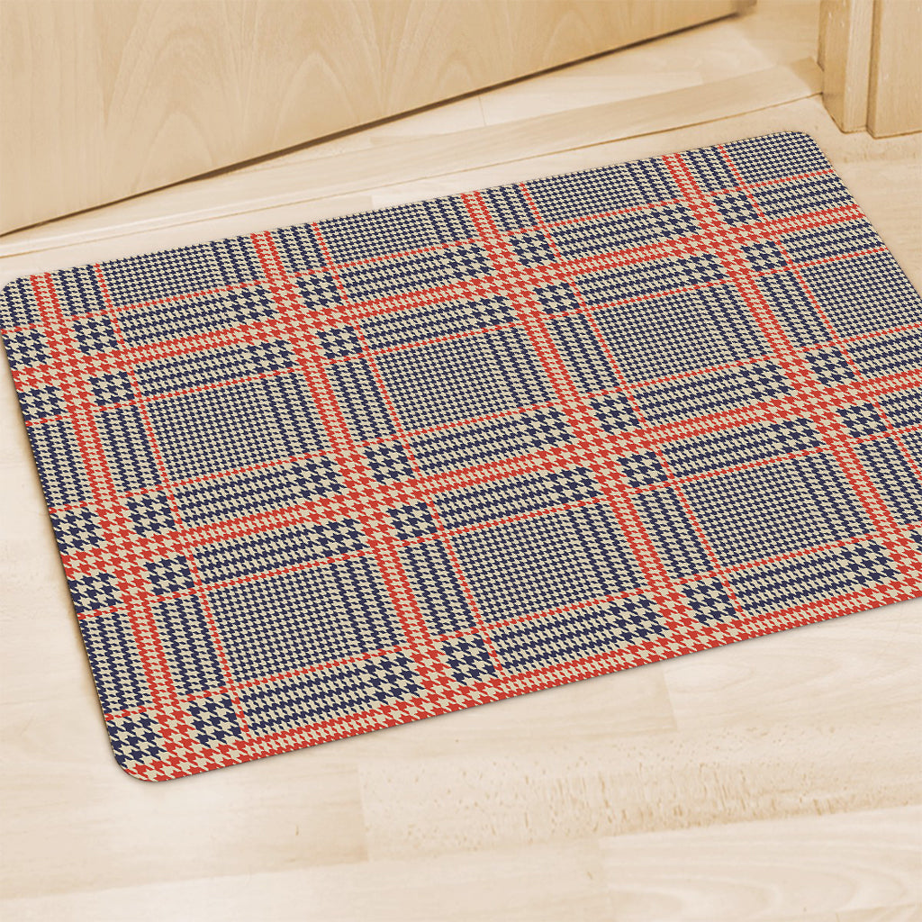 Blue Beige And Orange Glen Plaid Print Polyester Doormat