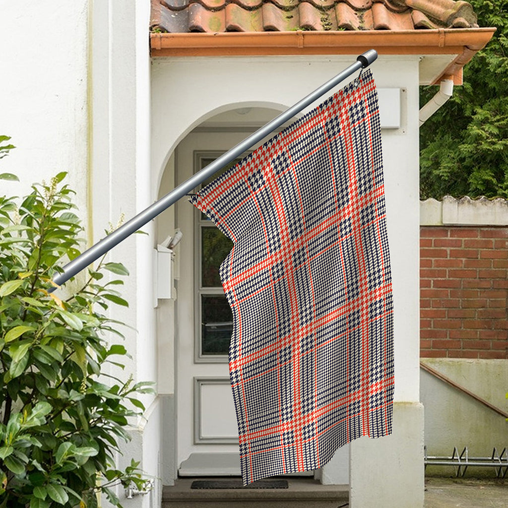 Blue Beige And Orange Glen Plaid Print Polyester Flag