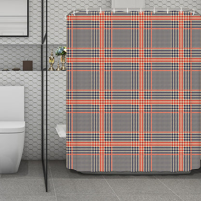 Blue Beige And Orange Glen Plaid Print Polyester Shower Curtain