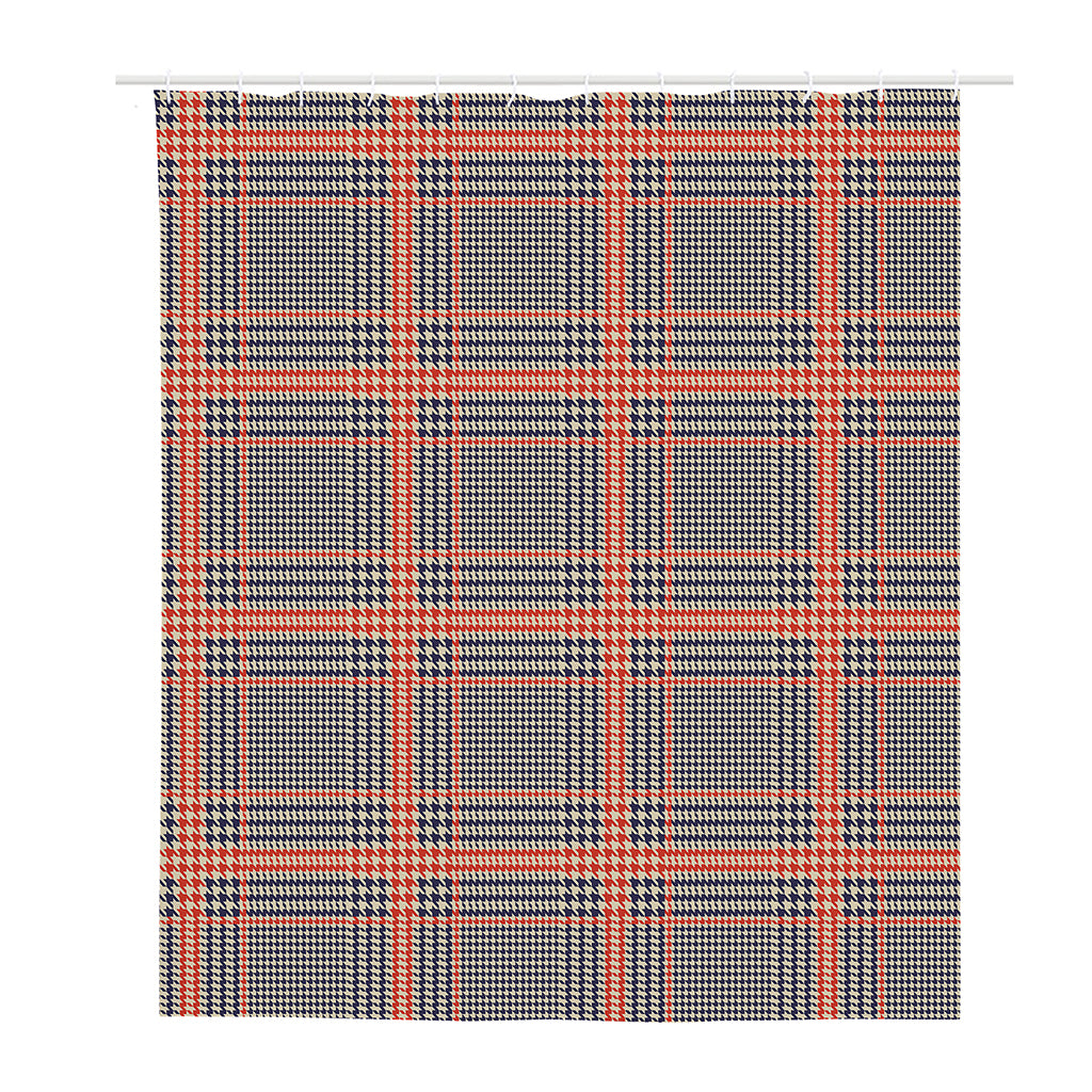 Blue Beige And Orange Glen Plaid Print Polyester Shower Curtain