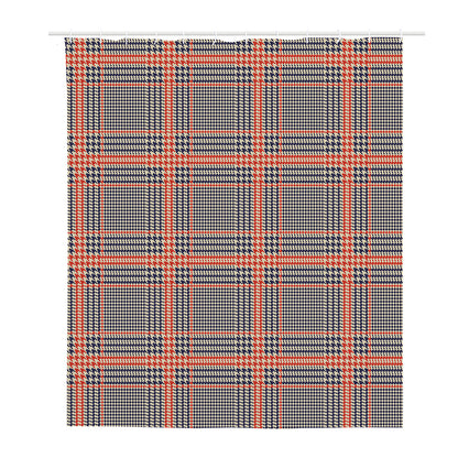 Blue Beige And Orange Glen Plaid Print Polyester Shower Curtain