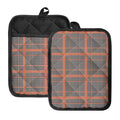 Blue Beige And Orange Glen Plaid Print Pot Holders With Pocket