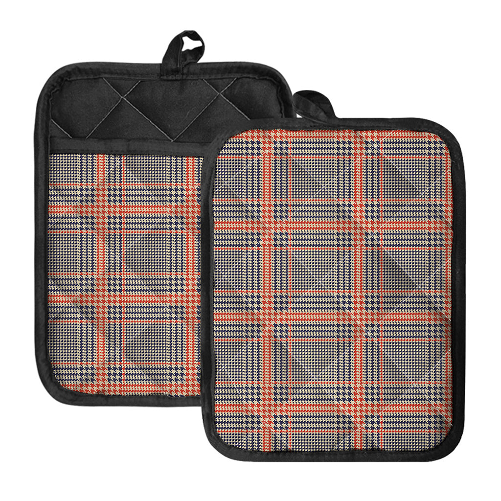 Blue Beige And Orange Glen Plaid Print Pot Holders With Pocket