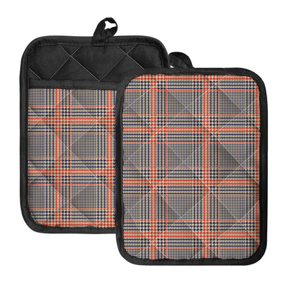 Blue Beige And Orange Glen Plaid Print Pot Holders With Pocket