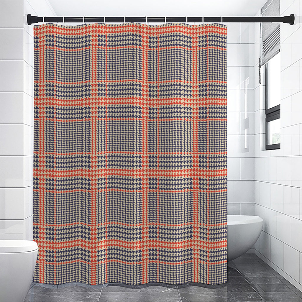 Blue Beige And Orange Glen Plaid Print Premium Shower Curtain