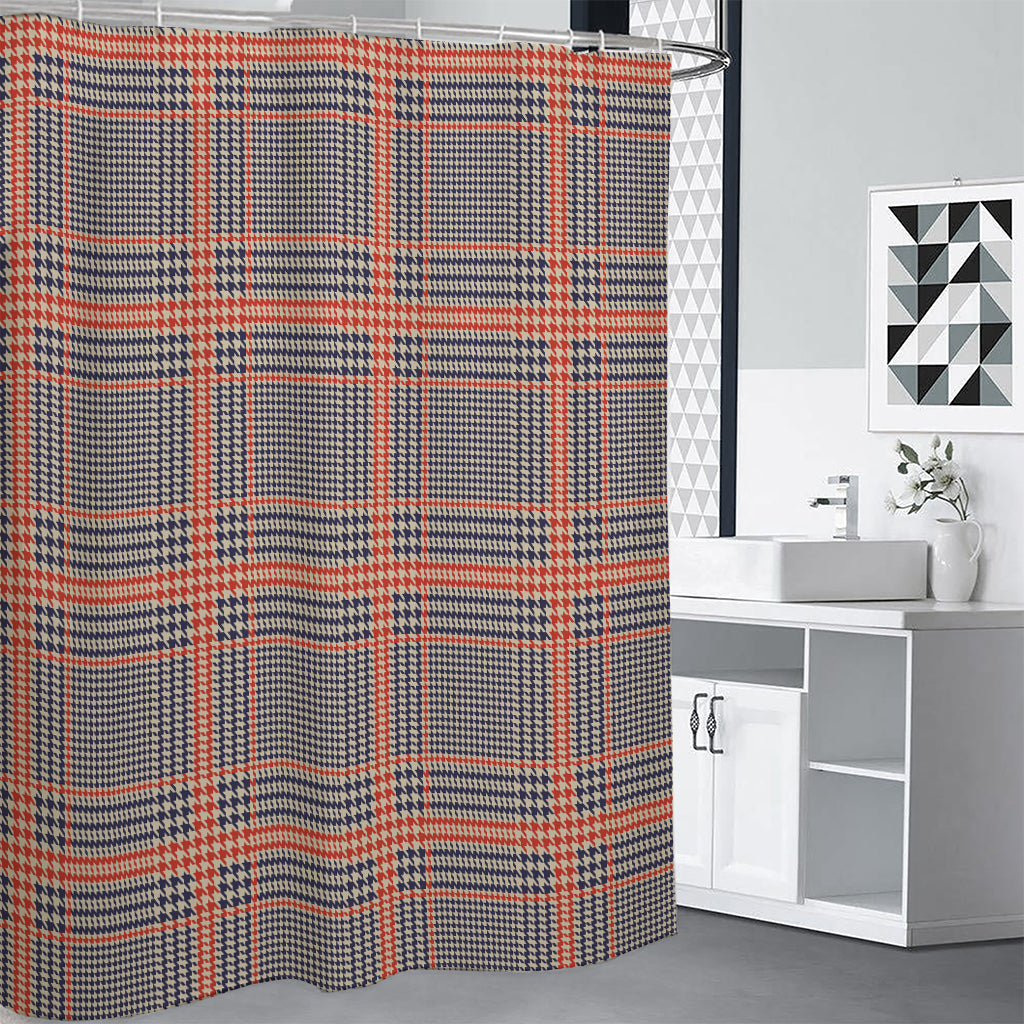 Blue Beige And Orange Glen Plaid Print Premium Shower Curtain
