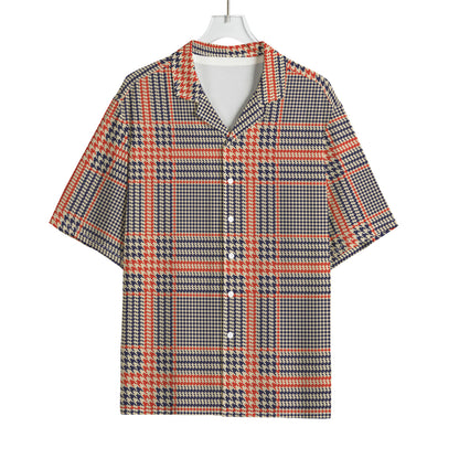 Blue Beige And Orange Glen Plaid Print Rayon Hawaiian Shirt