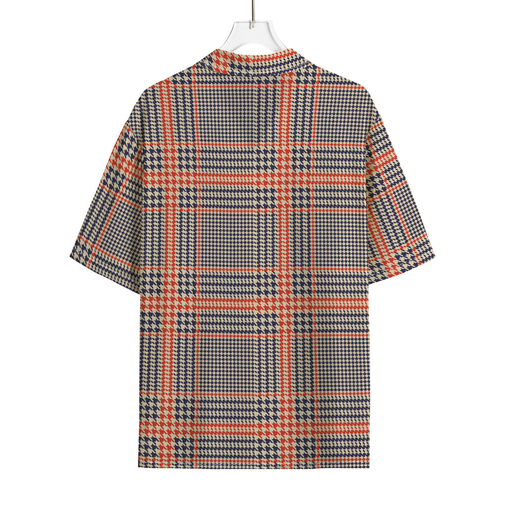 Blue Beige And Orange Glen Plaid Print Rayon Hawaiian Shirt