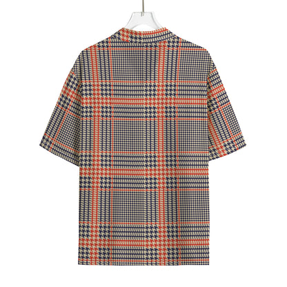Blue Beige And Orange Glen Plaid Print Rayon Hawaiian Shirt