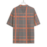 Blue Beige And Orange Glen Plaid Print Rayon Hawaiian Shirt