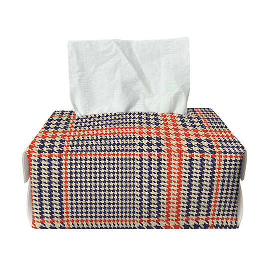 Blue Beige And Orange Glen Plaid Print Rectangle Tissue Box Cover