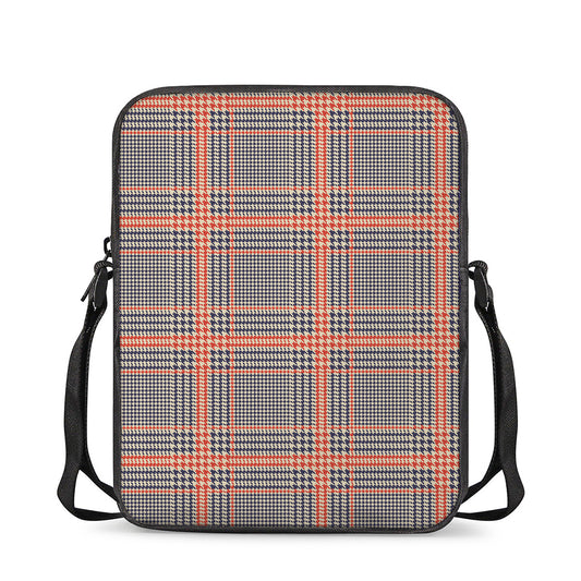 Blue Beige And Orange Glen Plaid Print Rectangular Crossbody Bag