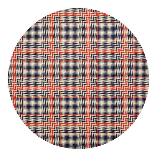 Blue Beige And Orange Glen Plaid Print Round Blanket