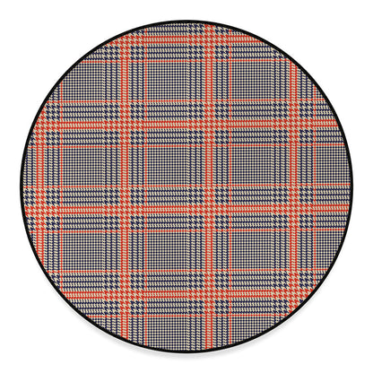 Blue Beige And Orange Glen Plaid Print Round Floor Mat