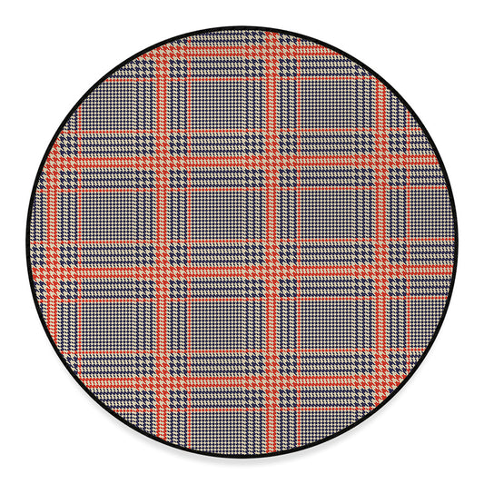 Blue Beige And Orange Glen Plaid Print Round Floor Mat