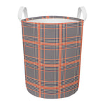 Blue Beige And Orange Glen Plaid Print Round Laundry Basket
