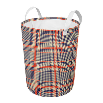 Blue Beige And Orange Glen Plaid Print Round Laundry Basket