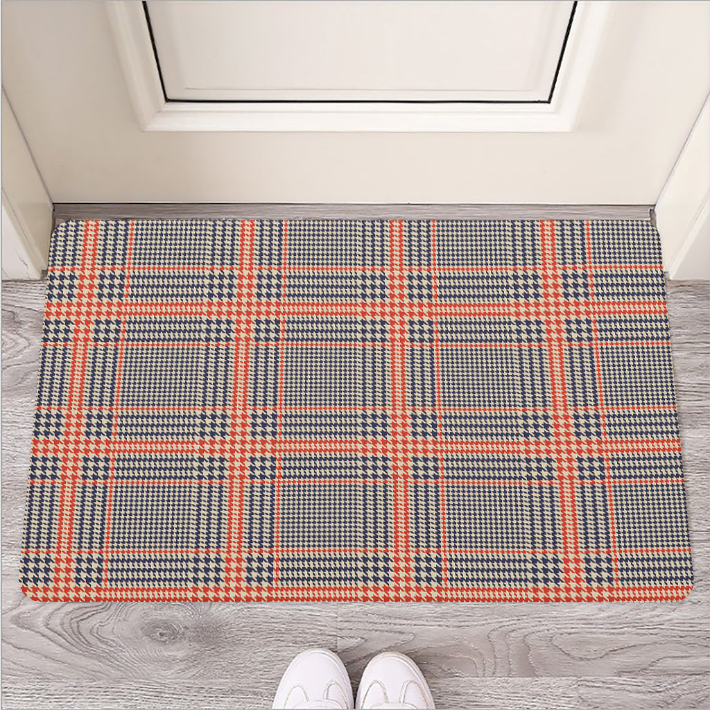 Blue Beige And Orange Glen Plaid Print Rubber Doormat