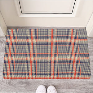 Blue Beige And Orange Glen Plaid Print Rubber Doormat