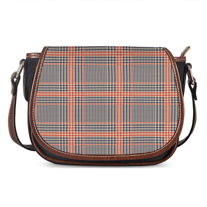 Blue Beige And Orange Glen Plaid Print Saddle Bag
