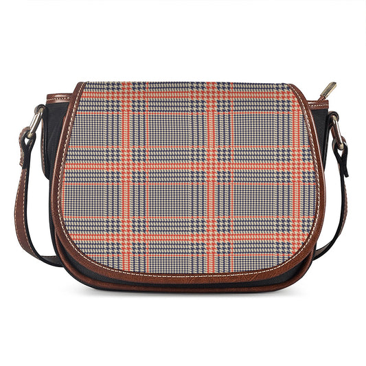 Blue Beige And Orange Glen Plaid Print Saddle Bag