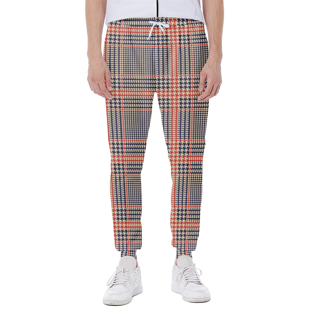 Blue Beige And Orange Glen Plaid Print Scuba Joggers