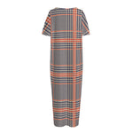 Blue Beige And Orange Glen Plaid Print Short Sleeve Long Nightdress