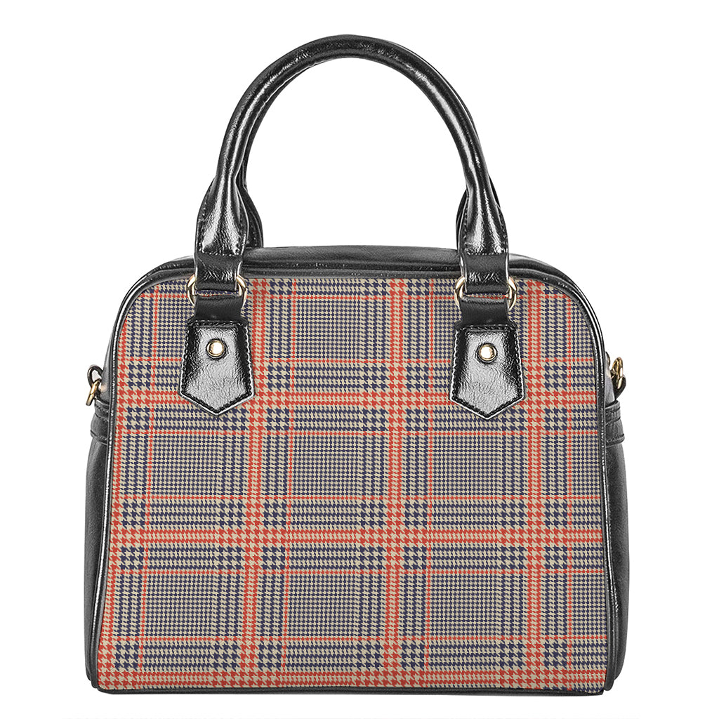Blue Beige And Orange Glen Plaid Print Shoulder Handbag